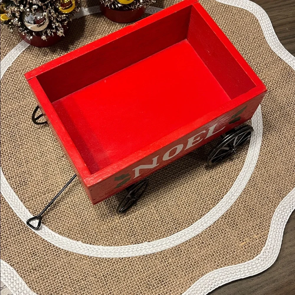 Vintage Wood & Metal NOEL Red Wagon Miniature